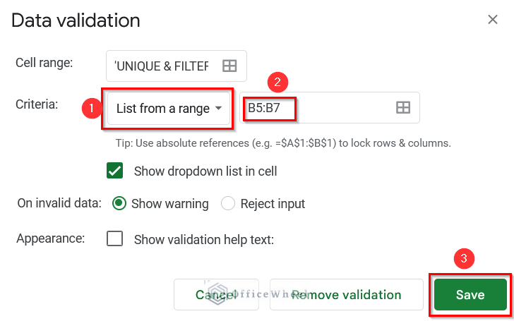 Combining UNIQUE, FILTER, and SORT Functions to Update Cell Values Based on Selection in Drop Down List in Google Spreadsheet